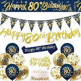 DearLives Blue Gold 80th Birthday Decoration Kit Banner Sash Balloons