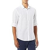 Perry Ellis Mens Slim Fit Roll Sleeve Solid Linen Cotton Button-Down Shirt (Size Small - Xx-Large)