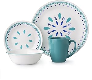 Corelle Santorini Sky Dinner Set, Blue/Turquoise