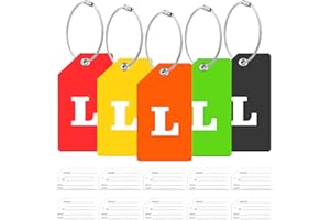 ZFAMYZH 5Pack Initial Silicone Luggage Tag with 10 Name ID Cards Perfect to Quickly Spot Luggage Tags for Suitcases Partial Privacy Cover & Stainless Steel Loops for Secure Fastening (L)