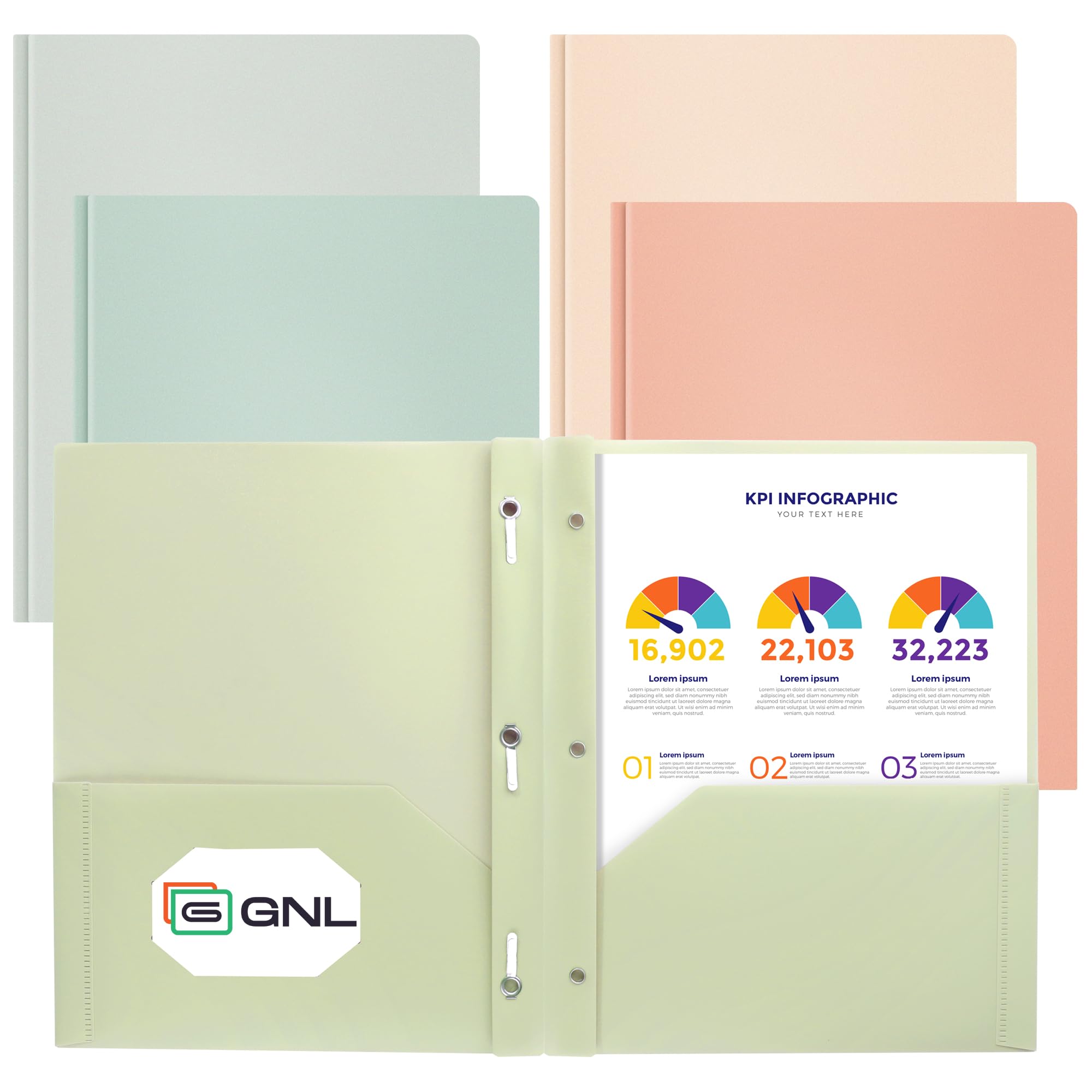 Photo 1 of GNL Plastic Folders with Pockets and Prong, Pack of 5, Muted Pastel Colors, Heavy Duty 2 Pocket File Folders Letter Size, Folders with Prongs for School, Home, and Office