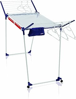 Leifheit Standtrockner Pegasus 200 Solid Deluxe Mobile mit 360° Rollen und 20 m Trockenlänge, für bis zu 2 Wäscheladungen, Wäscheständer für lange Wäsche, Flügelwäschetrockner mit Bügelstangen