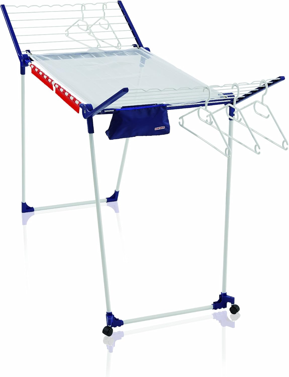 Leifheit Standtrockner Pegasus 200 Solid Deluxe Mobile mit 360° Rollen und 20 m Trockenlänge, für bis zu 2 Wäscheladungen, Wäscheständer für lange Wäsche, Flügelwäschetrockner mit Bügelstangen