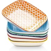 Selamica Porcelain 8-inch Square Dinner Plates, Salad Pasta Bowls, Set of 6, Assorted Colors