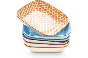 Selamica Porcelain 8-inch Square Dinner Plates, Salad Pasta Bowls, Set of 6, Assorted Colors