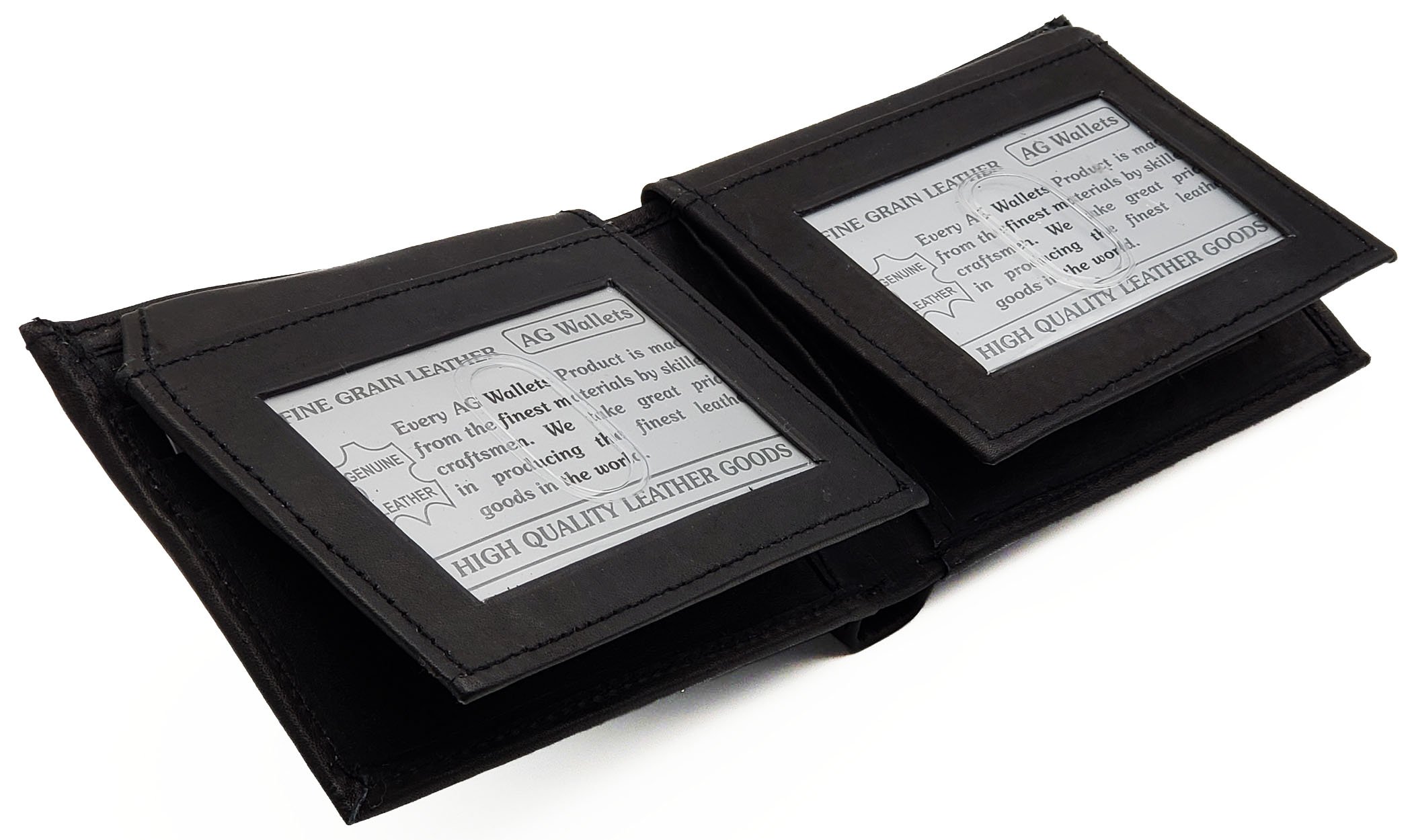 Mens Leather Multi Card Bifold with Double Flip-up 2 Id Windows(Black)