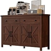 VVFLU Buffet Cabinet with Storage Farmhouse with 4 Doors and 2 Drawers, 55'' Large Kitchen Storage Cabinet Cherry Wood Coffee Bar Buffet Sideboard for Kitchen, Dining Room, Living Room