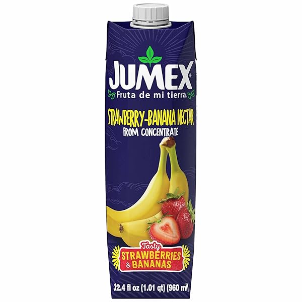 JUMEX STRAWBERRY BANANA NECTAR JUICE – MADE WITH FRESH FRUIT PUREE – TROPICAL FRUIT JUICE CONCENTRATE FOR SMOOTHIE MIX, COCKTAIL MIXERS, KIDS DRINKS & MEXICAN BEVERAGES – 32.4OZ, 1 PACK CARTON