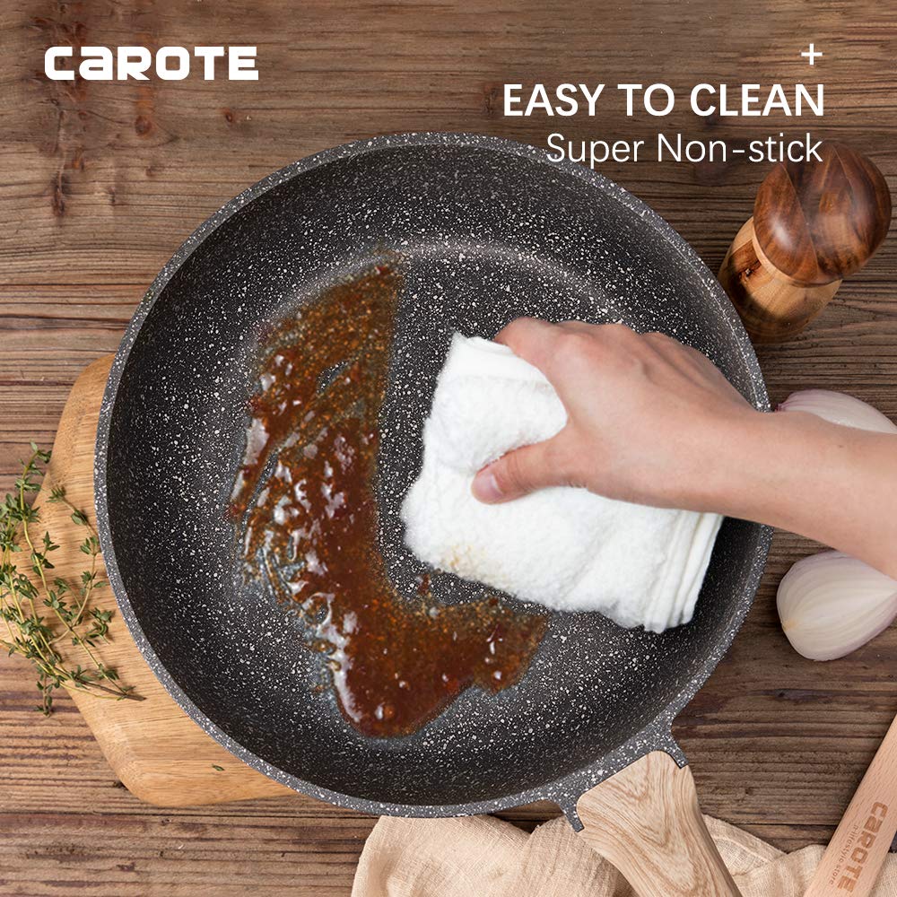 Carote 10インチ ノンスティックフライパンスキレット ストーン調理器具グラナイトコーティング ブラック