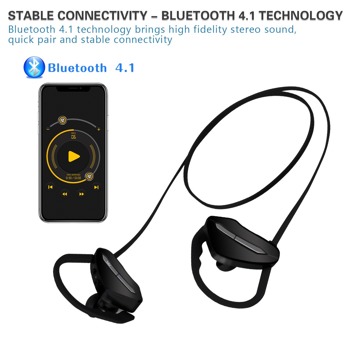TINGGAOLI Bluetooth Headphones Wireless Sports Earphones Sweat-proof In-Ear Wireless 4.1 Headphones with Microphone and Noise Cancellation for Running Fitness Outdoor Sports
