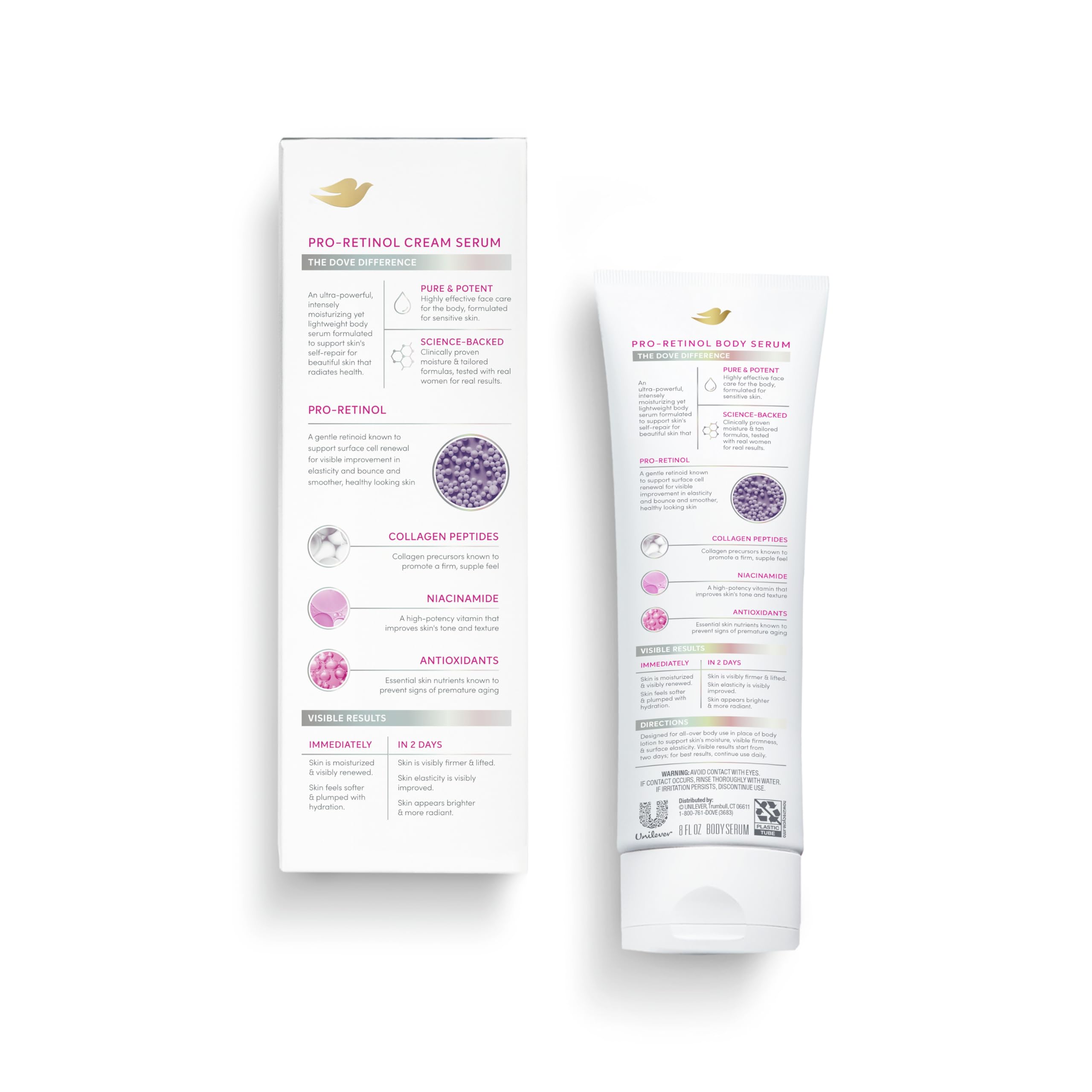 Dove Cream Serum Pro-Retinol + Firming for Elasticity and Firmness, with Collagen Peptides, Niacinamide and Antioxidants Lotion, 8 oz