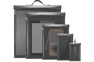 Ohwekit 5 Pack Faraday Bags, Large Faraday Cage with Handle, Faraday Bag Signal Blocking, Anti-Tracking Faraday Bags for Phones & Tablets & Laptops, Fireproof & Waterproof Faraday Pouch