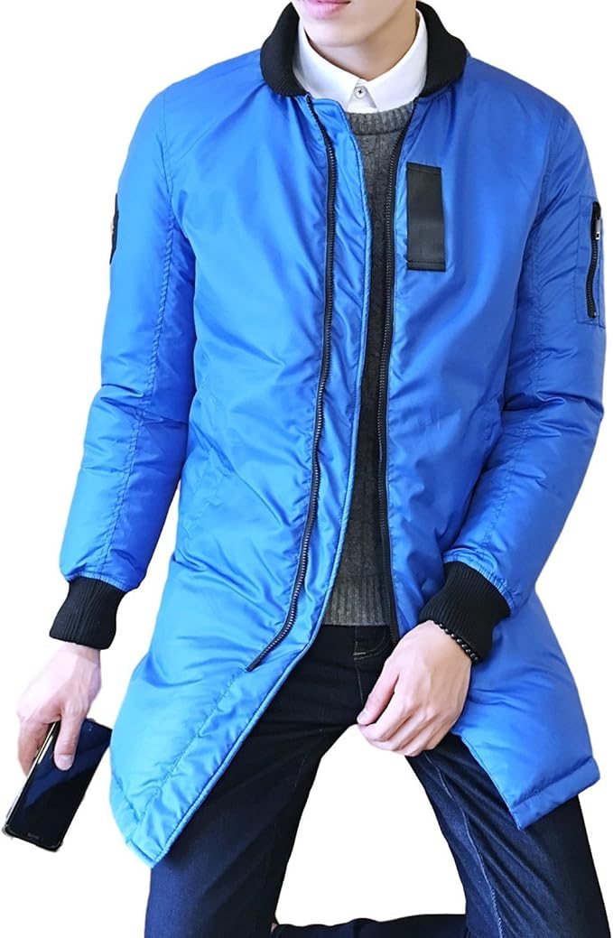 Amazon メンズ Ma 1 Ma1 秋 冬 スカジャン スタジャン ロング丈 ロング コート ロングジャケット 空軍 フライトジャケット お洒落 ジャケット アウター人気 流行 シンプル 長袖 スリム男性 選べる 細身 大きいサイズ ブルゾン Xl ブルー コート ジャケット 通販