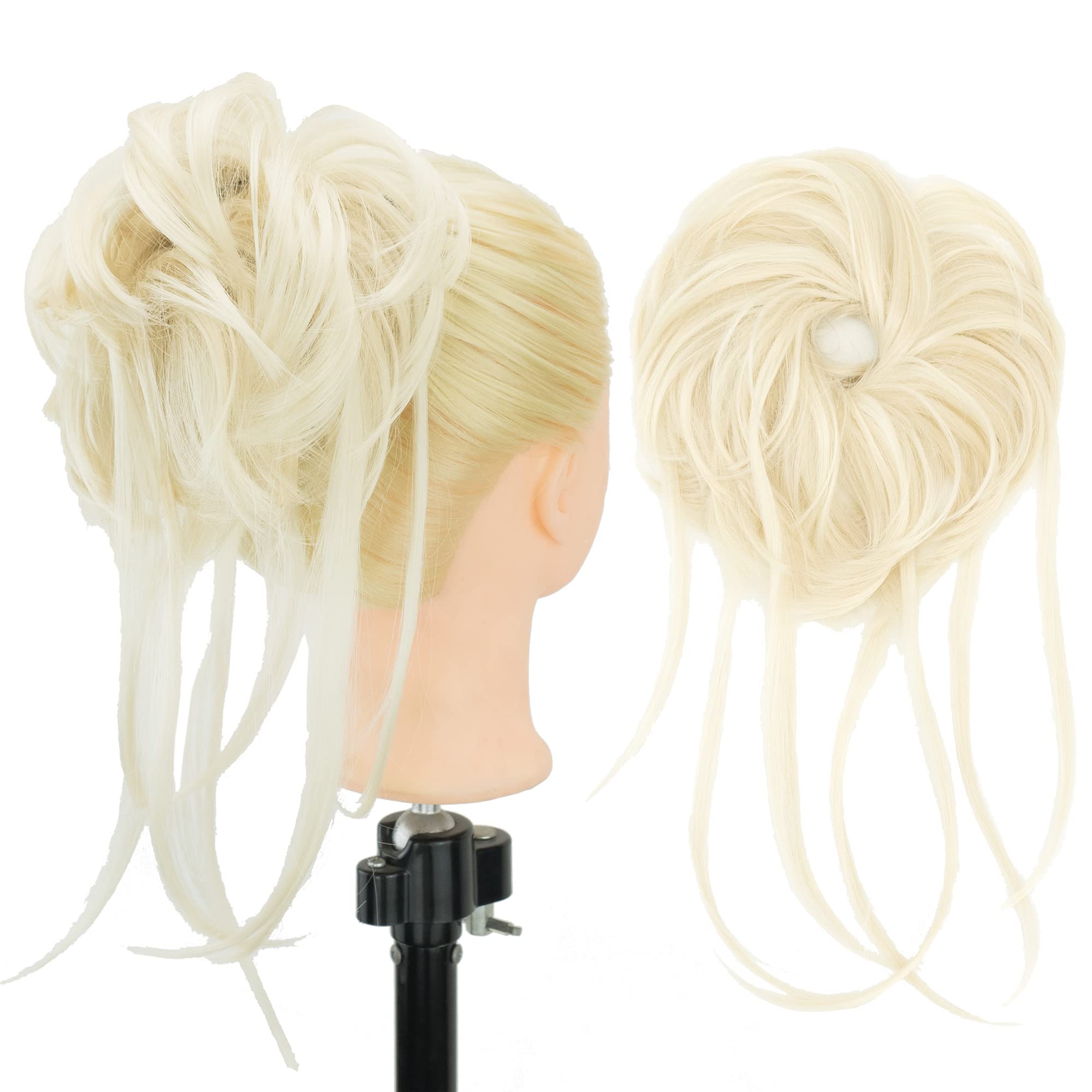 IMISSU 2PCS Messy Hair Bun Piece Updo Long Scrunchies Wrap Ponytail Extension Wavy Hairpieces Chignon Headband (2PCS Light Blonde)