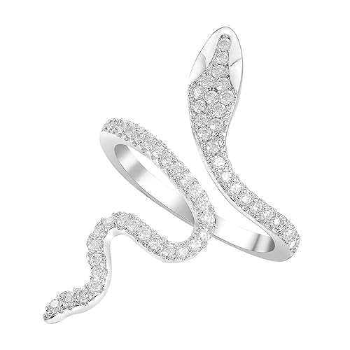 LEE&RO 18K Silver Snake Ring for Women Rhinestone Jewelry