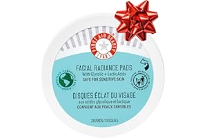 First Aid Beauty - Facial Radiance Pads with Glycolic & Lactic Acids, Daily Exfoliating Pads with AHA, Visibly Smaller Pores, Help Tone & Brighten Skin, One-Step Makeup Prep, Compostable, 28