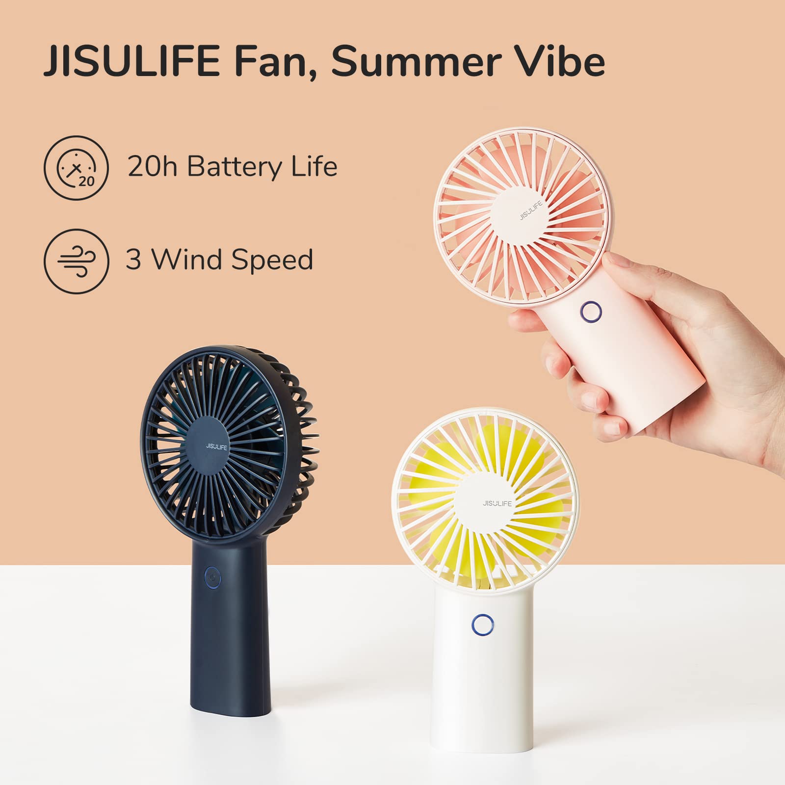JISULIFE Handheld Fan with 20 Hours of Cooling, 4000mAh Battery, USB Rechargeable Portable Fan for Travel, Makeup, Concerts & Commute – Stay Cool Everywhere (Blue)