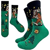 Cusrtyh Camping Novelty Funny Breathable Printed Cotton Socks, Unisex Cozy Knitted Crew Socks, Gift for Outdoor Camping Lover Hunters Hiking Lover Camping Fishing Golf Biking