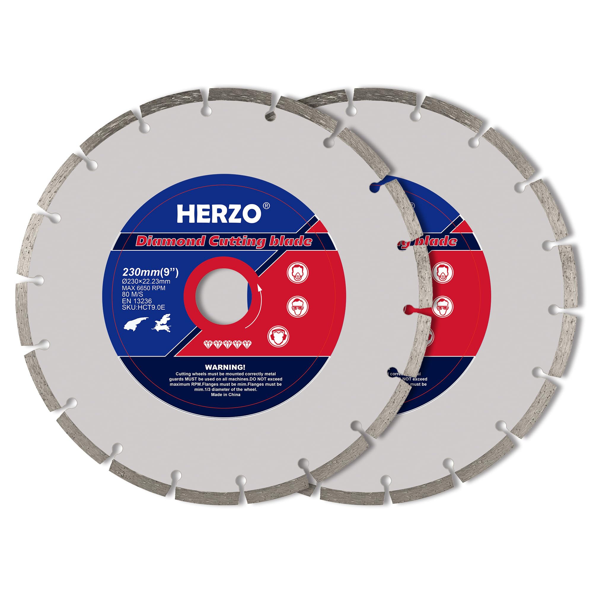 HERZO 230mm Diamond Cutting Disc,230mmx22.23mm,for Cutting Masonry,Brick, Reinforced Concrete and Stone