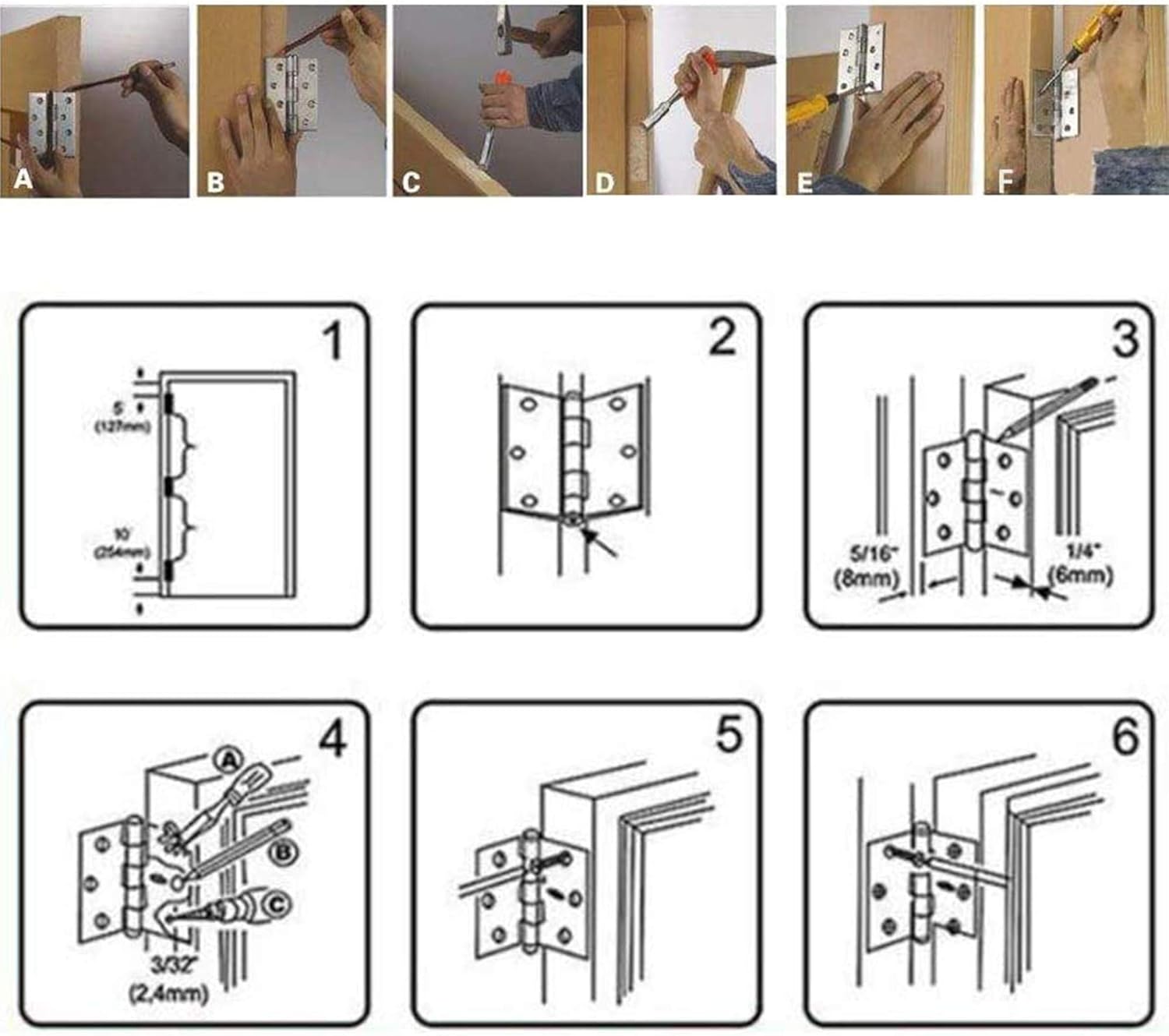YSDMY 4 Pcs Timber Door Hinges(4Inch),100mm Stainless Steel Garage Goor Hinges, Fold Butt Hinges with Screws and Screwdriver - Image 5