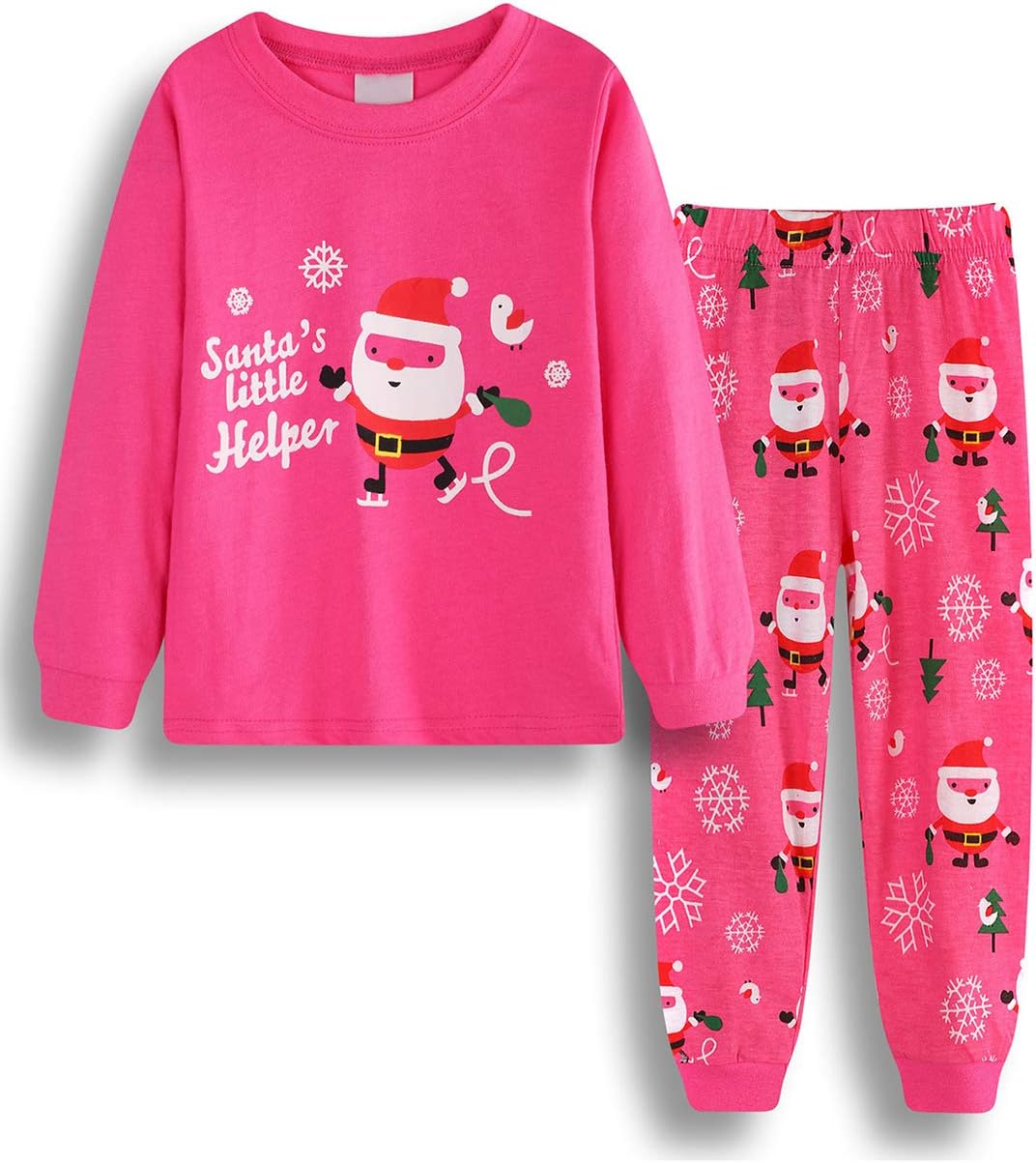 lymanchi Girls Christmas Pajamas Toddler Kids Santa Long Sleeve Cotton PJS Set Sleepwear 2-7T