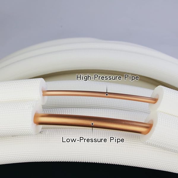 HANSUM MINI SPLIT LINE SET,3/8″ 5/8″ OD COPPER PIPES TUBING AND WHITE PE THICKENED INSULATED COIL WITH FLARED NUTS FOR MINI SPLIT AIR CONDITIONER HVAC OR HEAT PUMP SYSTEM (50FT(3/8+5/8))