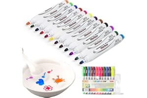 K.E.J. Magical Water Painting Pen, 12 Colors Painting Floating Marker Pens, Magic Doodle Drawing Pens Set, Doodle Water Floating Pens Erasing Whiteboard Marker Doodle Birthday Gifts for Boys Girls (8) (12)