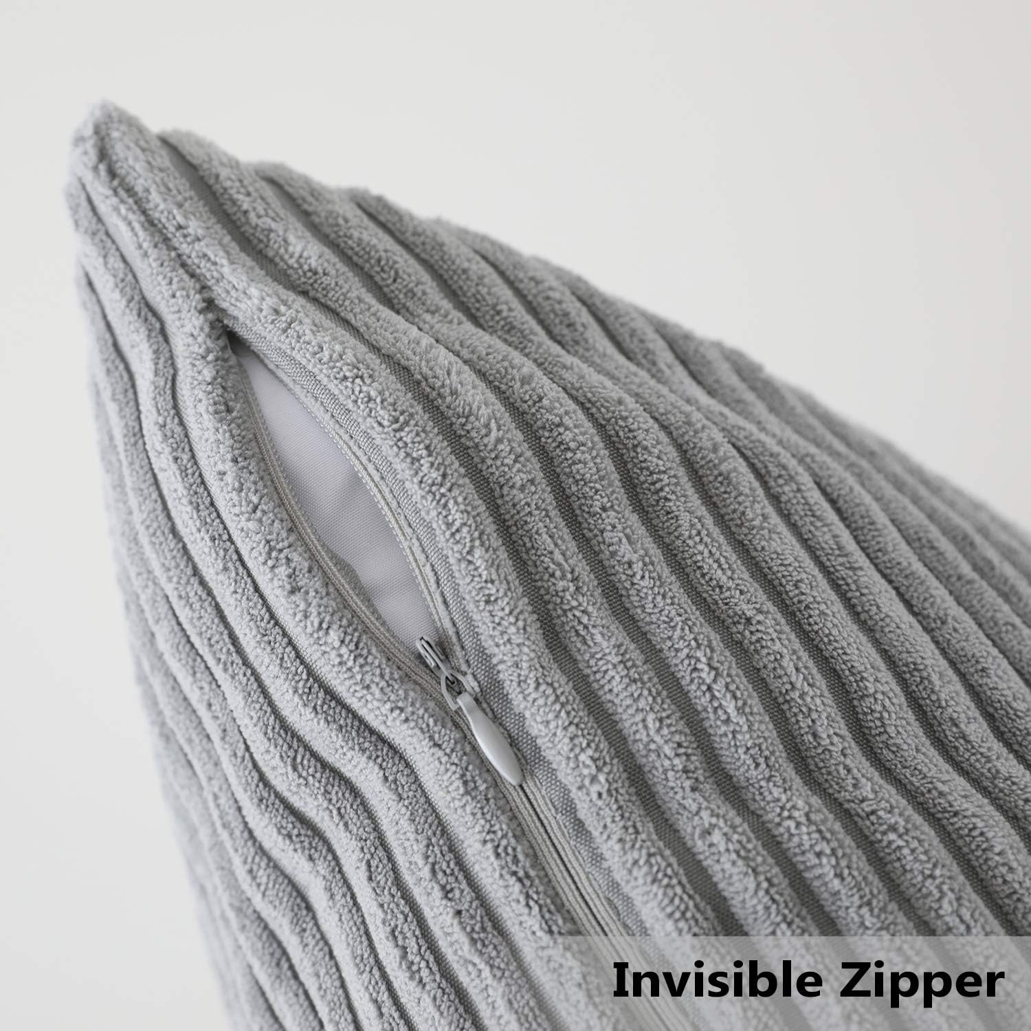 Home Brilliant Holiday Decor Throw Pillows Striped Velvet Cushion Cover for Chair Couch Decorative Pillowcase, Set of 2, Light Grey, 18x18 Inches (45cm): Home & Kitchen