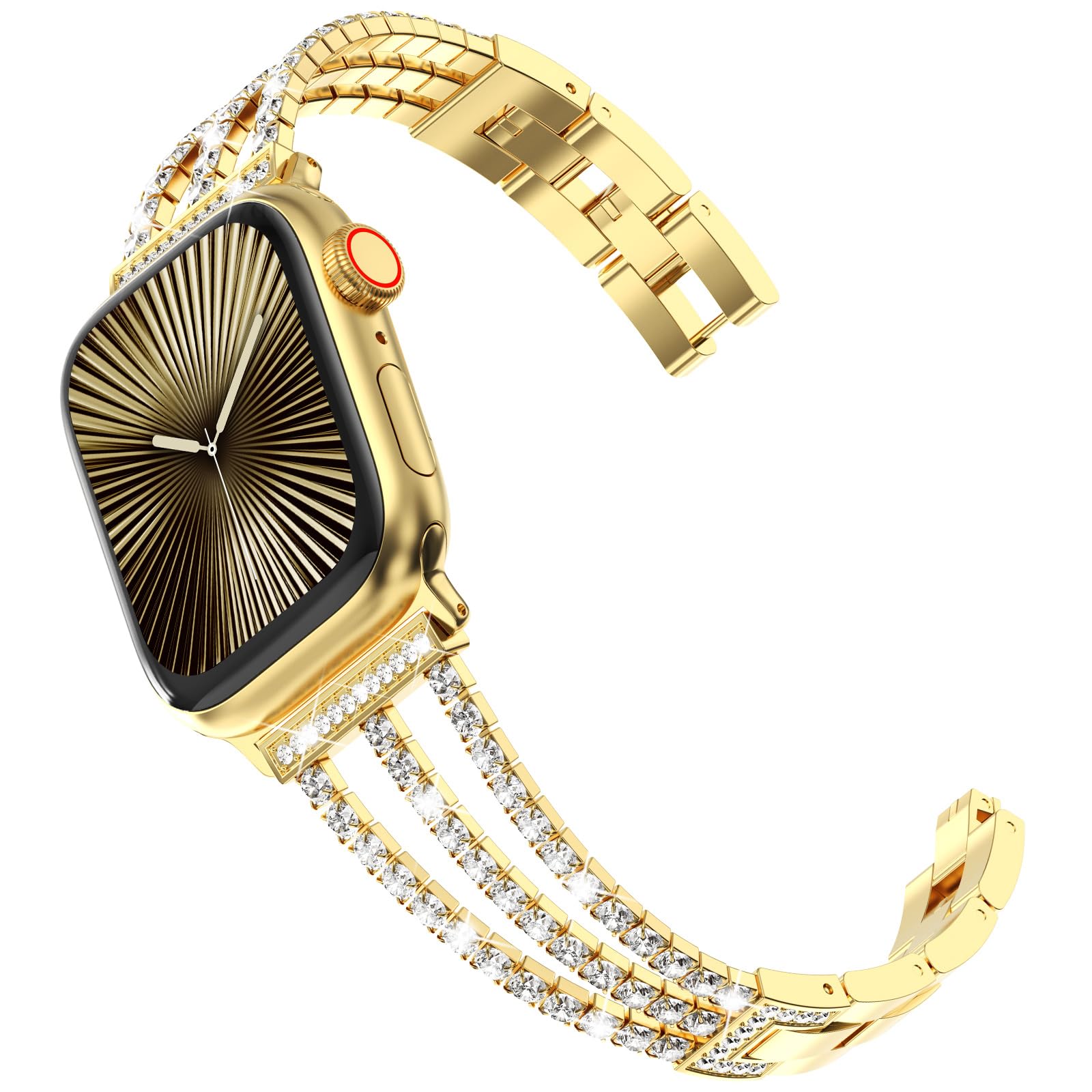 CHANCHY 42mm(series 11 10) 41mm 40mm 38mm Compatible with Apple Watch Strap for Women,Bling Strap Sparkling Crystal Bracelet Replacement Band for iWatch SE 3 2 1,Series 11 10 9 8 7 6 5 4 3 2 1,Gold