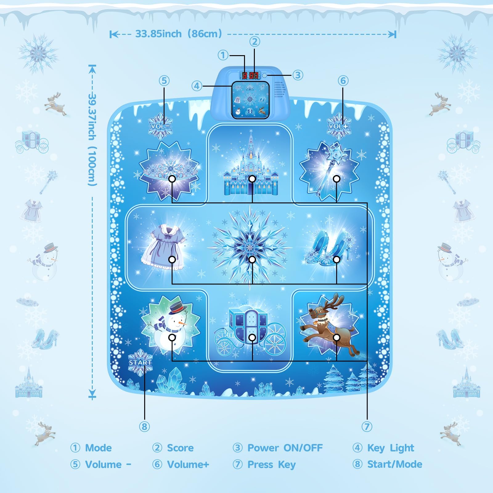 GirlsHome Dance Mat - Frozen Toys for Girls Electronic Dance Pad with 5 Game Modes, Built-in Music, Touch Sensitive Light Up LED Kids Musical Mat, Christmas & Birthday Gift for Girls 3-13