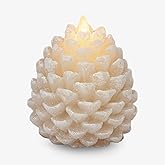 Luminara Pinecone Flameless Candle White Swan Glitter and Snow Finish Pine Cone Figural, Real Wax Unscented LED Candles, Battery Operated with Timer, Holiday Decoration (3.9" x 4.3")