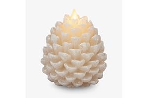 Luminara Pinecone Flameless Candle White Swan Glitter and Snow Finish Pine Cone Figural, Real Wax Unscented LED Candles, Batt
