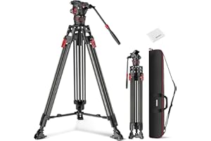 NEEWER 78" Video Camera Tripod Carbon Fiber with Damping Adjustable Fluid Head, One Step Quick Release, QR Plate/Handle/Clean