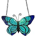 Blue Butterfly Suncatcher Stained Glass Window Hanging Panel Christmas Decor,Glass Butterfly Gift for Mom, Women 5.9×5.3Inch