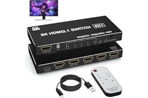 8K HDMI Switch Splitter 5 in 1 Out - 8K@60Hz 4K@120Hz HDMI Switcher 5 Port with IR Remote for Xbox PS4 PC TV