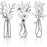 Zzbakress 3 Pcs Metal Flowers Wall Arts Rustic Farmhouse Decor Bathroom Wall Decor Metal Wall Decor for Living-room Dining-Room Kitchen Minimalist Decor Housewarming Gifts (Blue Brown)
