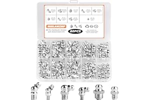 RUGLAMZHIP 45pcs Metric Grease Fittings Kit,Hydraulic Grease Zerk Assortment Kit, 45 90 180 Degree Grease Gun Fittings, M6 M8 M10 Straight and Angled Grease Zerk Kit for Grease Guns Mechanical Lubrication