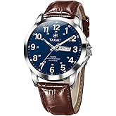 Taxau Watches for Men Leather Large Arabic Numerals Mens Watches Waterproof Band with Date Quartz Men's Wrist Watch