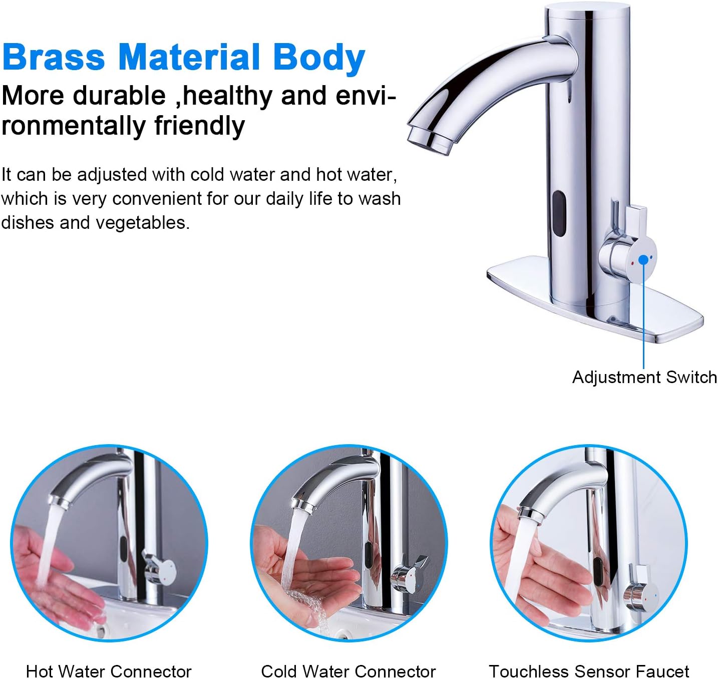 Bathroom Sink Faucets Touchless Sensor Faucet Automatic Smart Single Hole Brass Faucet, Motion Activated Hands-Free Vessel Sink Tap, Easy Installation, Chrome Finish - - 