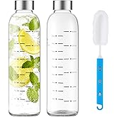 weasland Glass Juice Bottles with Lids 25 oz Reusable Glass Water Bottles with Stainless Steel Caps 2 Pack, BPA Free,Leak Proof,Dishwasher Safe,for Refrigerator, Juicing, Iced Coffee, Cold Brew