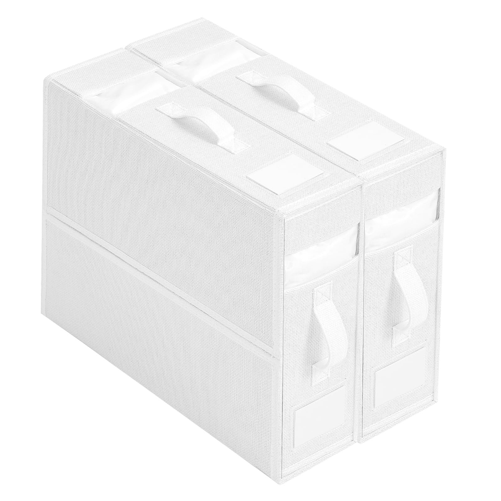 Bed Sheet Organiser, Foldable Closet Organizer for Under Bed, Folding Bedding Cover Storage Bag Box, 2 Visual Windows Closet Containers and Organizers for Sheets, Blankets, Clothes (White 2 Pack)