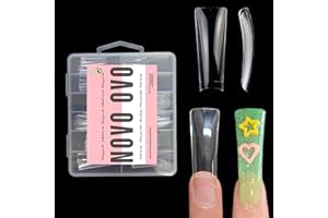 NOVO OVO XXL Long Duck Feet Nail Tips Half Cover for Acrylic, Clear C Curve XXXL Extra Super Long Flare Y2K Wide French Soft Gel False Nail Extension x 11 Sizes in Box 110 pcs