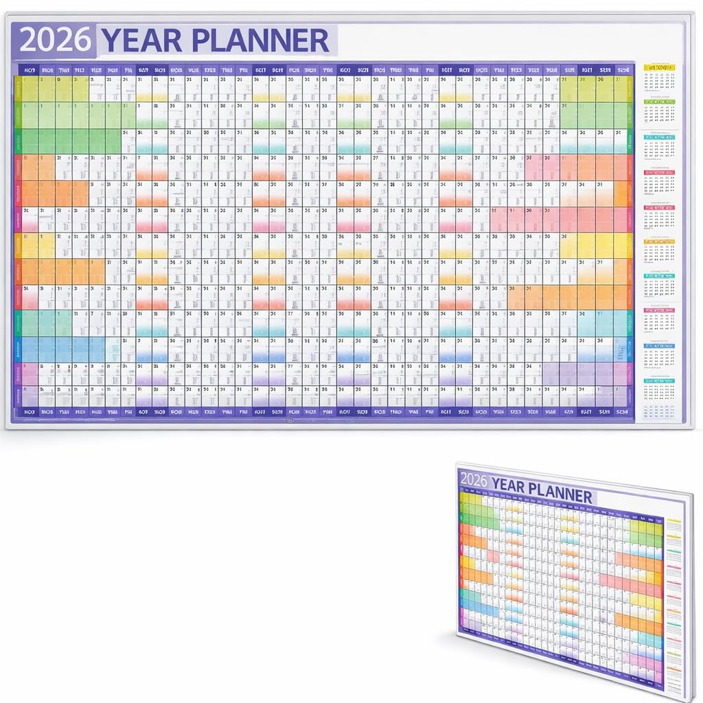 2026 A1 Folded to A4 Large Year wall Planners & Personal Organisers, Holidays and Notable Dates, Wall Planner Folded to A4 for Home Business Office School