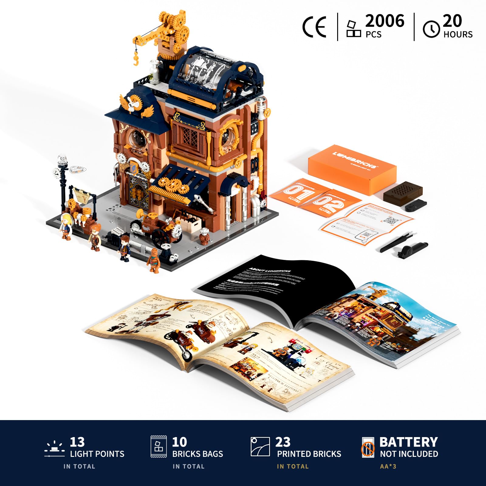 Lumibricks Steampunk Mechanische Werkstatt mit Beleuchtung, 2006 Klemmbausteine, Gebäude-Modell mit Schnellmontage & beweglichen Elementen, Sammler-Bauset für Erwachsene und Jugendliche 6