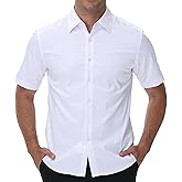 EOUOSS Men's Short Sleeve Dress Shirts Wrinkle Free Stretch Formal Wedding Prom Regular Fit Button Down Shirt