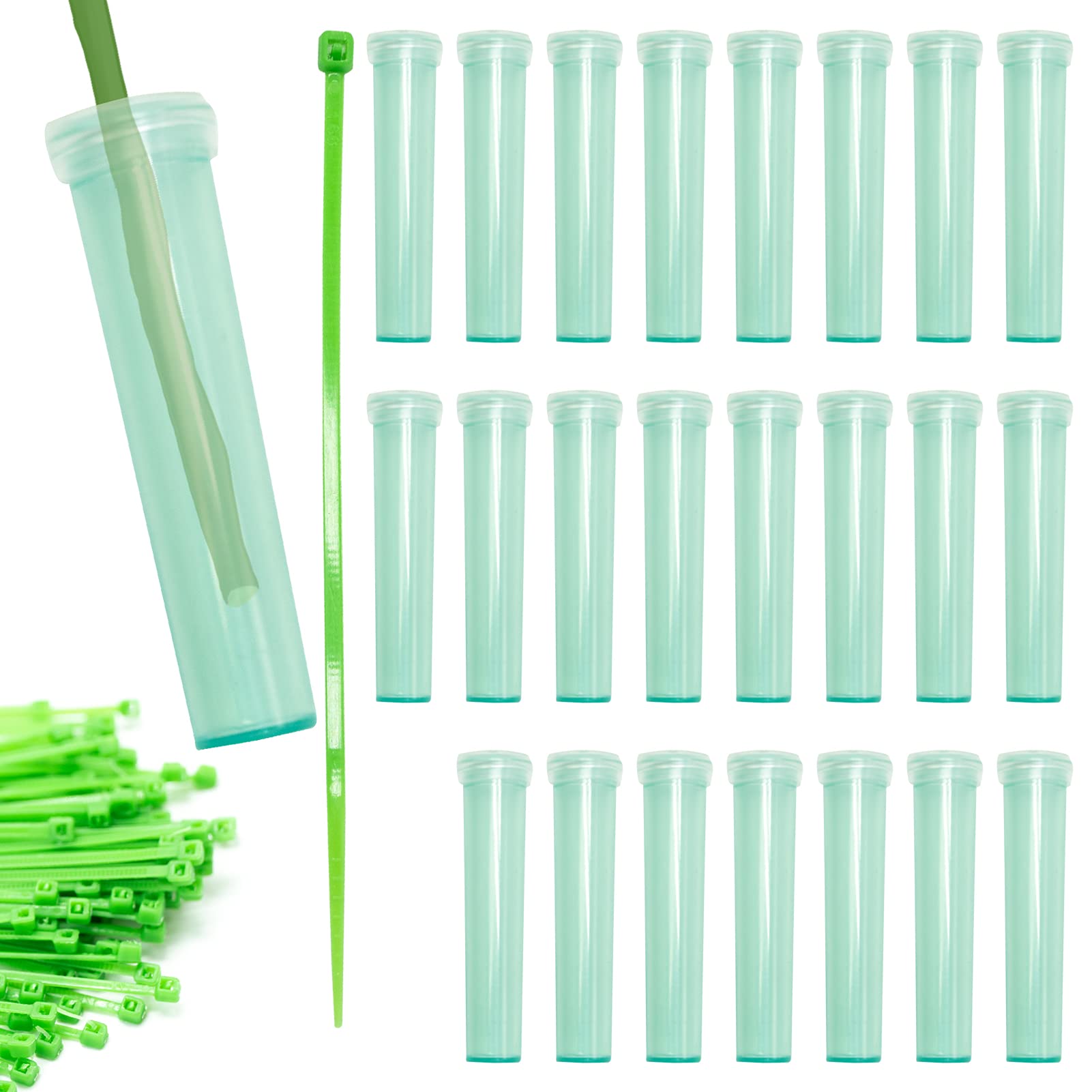 Flower Rose Water Tubes/Vials for Flower Arrangements Flower Water Tubes 2.8 Inch Plastic Water Tubes for Flower Vials with Caps for Flower Arrangement Decoration (Green) Standard 100/Pack - w/Caps