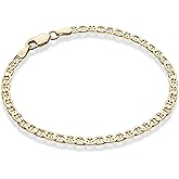Miabella Italian Solid 925 Sterling Silver, 18Kt Gold Plated 3mm, 4mm Solid Mariner Link Chain Bracelet for Men Women, Made in Italy