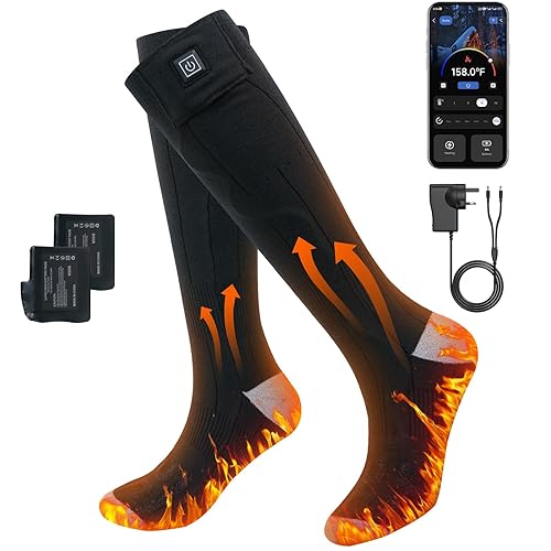 Minthouz APP Controlled Winter Heated Socks for Men & Women | 4 Heat Settings,7.4V 3000mAh Foot Warmers,Rechargeable & Machine Washable Warming Socks,for Outdoor,Hiking,Camping,Fishing,Skiing,Skating