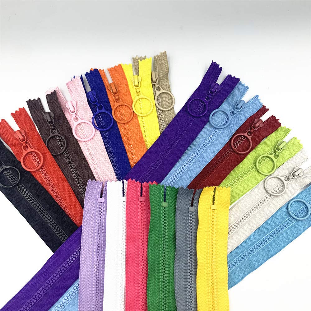 WKXFJJWZC 3# 20pcs Resin Zippers Plastic with Pull Ring 50cm Close End Zippers for DIY Bag Sewing Crafts Zipper (50cm)