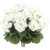 CITYES 3 Pcs Artificial Geraniums Flowers Silk Geraniums for Outdoors UV Resistant White Artificial Geranium Bush Faux Flowers Plant for Planter Garden Home Decor Indoor Patio Vase Table Centerpiece
